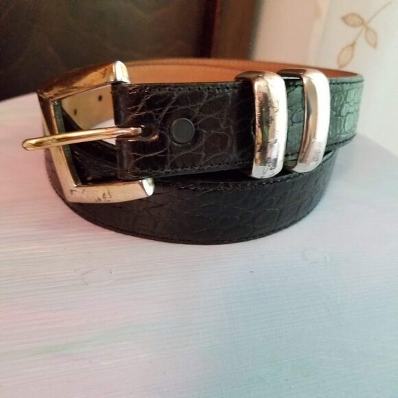 WCM New York Black Leather Belt, Mock Reptile Alligator Croc Print, Size Large - Picture 2 of 13